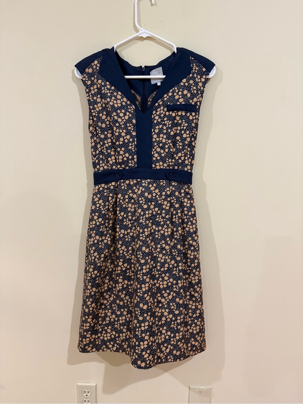 Karen Walker Navy and Beige Floral Fit-and-Flare Dress